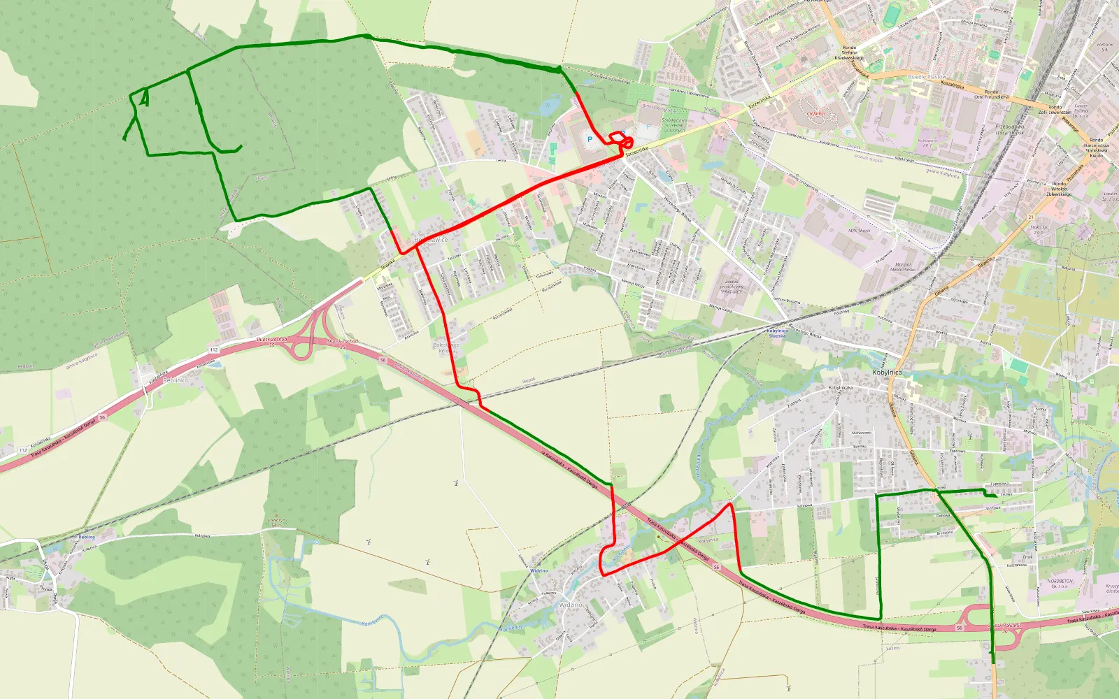 Mapa trasy Najs - 21.5 km trasy offroad, Powiat Słupski