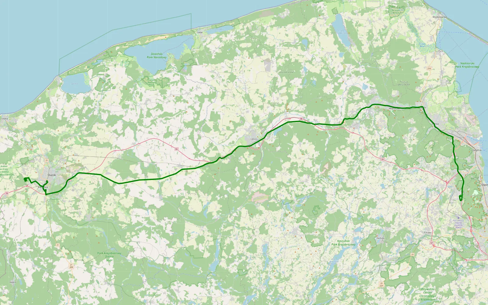 Mapa trasy Bolesławice - Wysoka - 3 km trasy offroad, Powiat Słupski