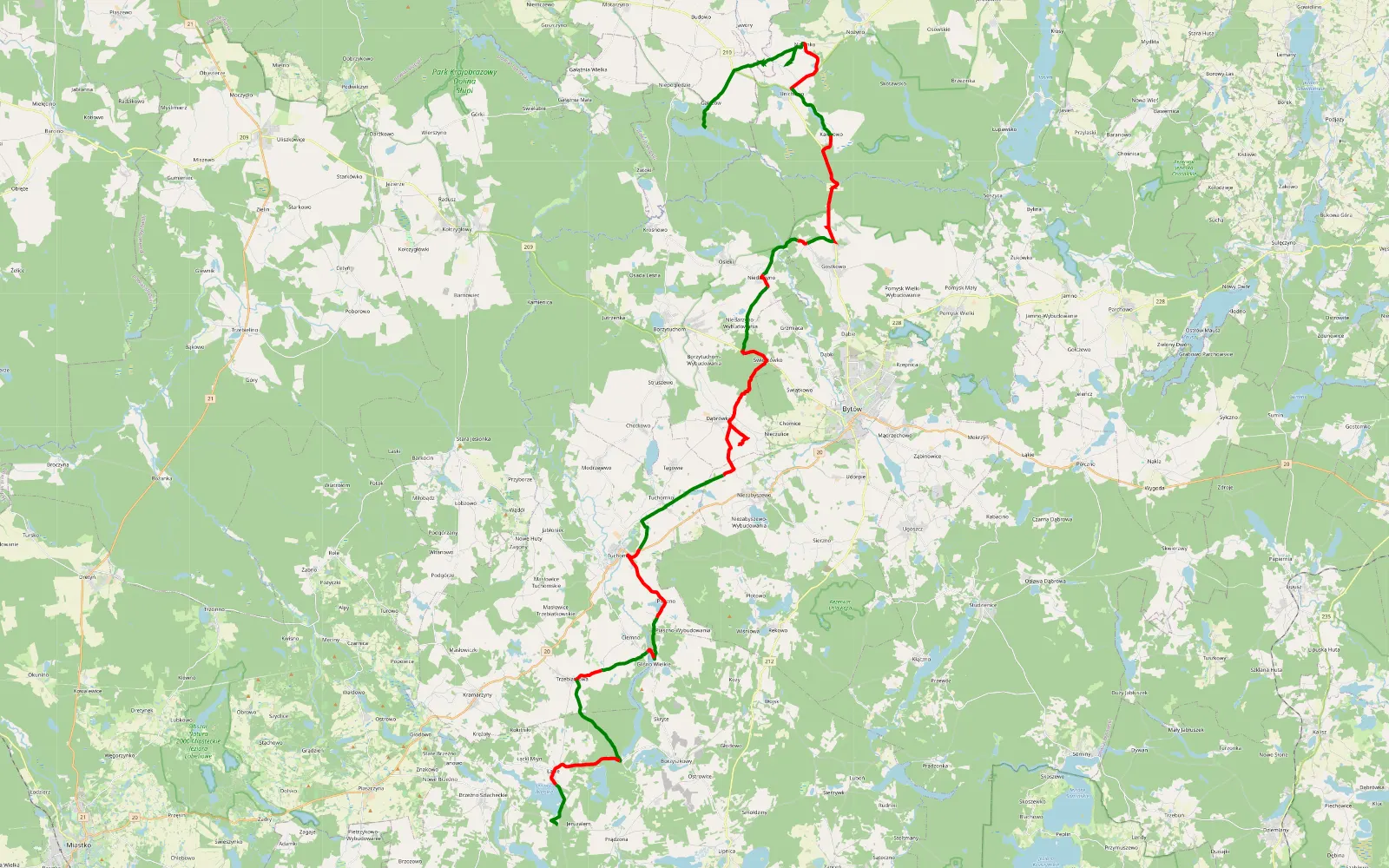 Mapa trasy Gałęzów - Łąkie - 58.7 km trasy offroad, Powiat Bytowski