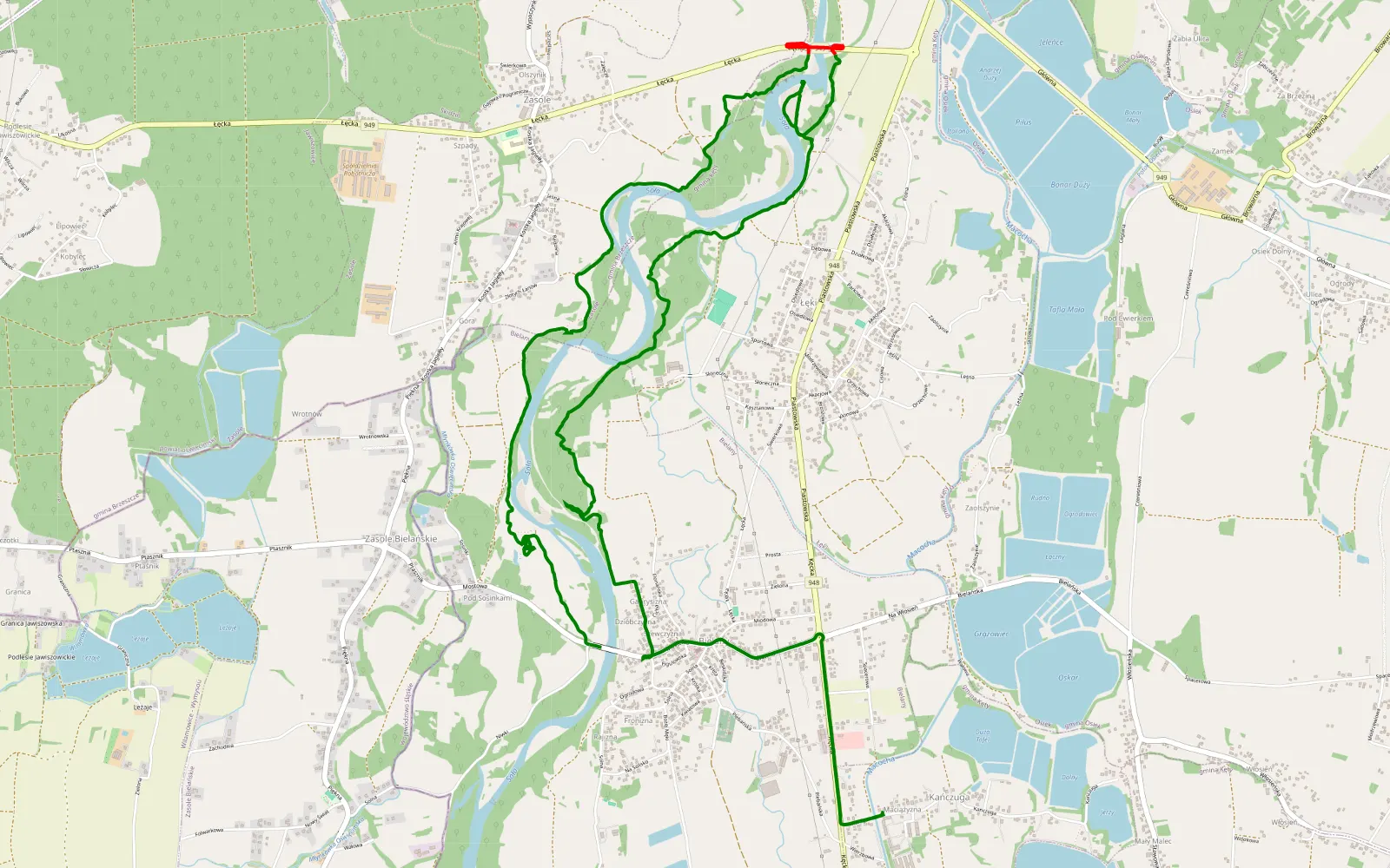Mapa trasy Bielany - 9.8 km trasy offroad, Powiat Oświęcimski