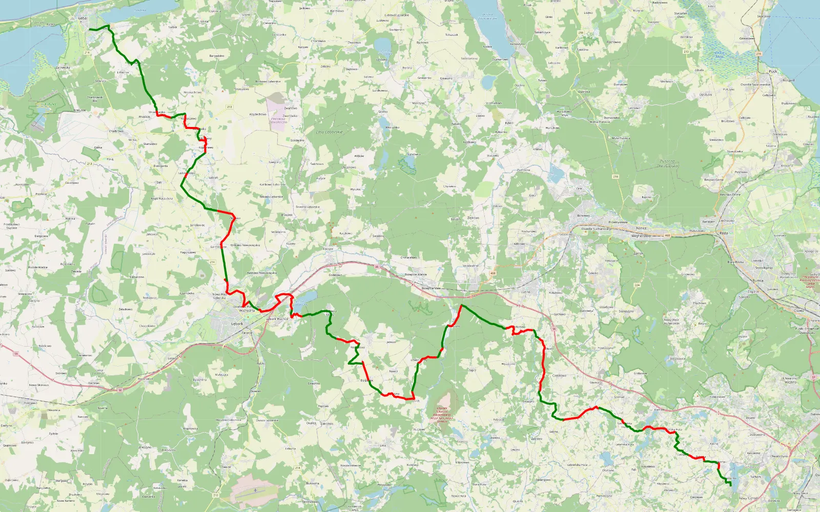Map of Warzenko - Łeba - 100.1 km offroad trail, Wejherowo County