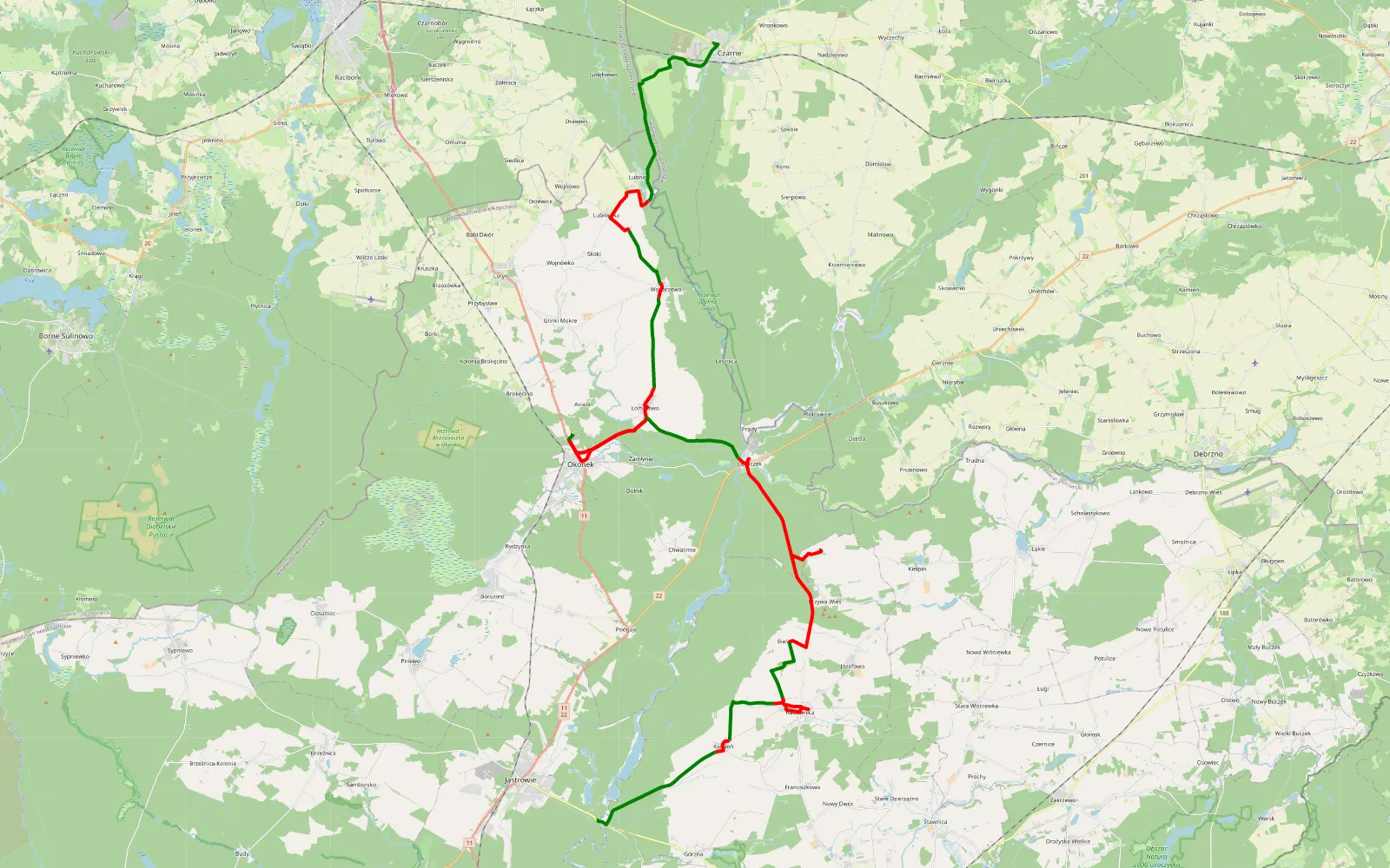 Map of Szczecnek - 58.8 km offroad trail, Złotów County