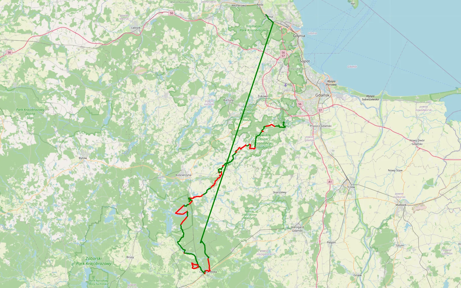 Mapa trasy Kolbudy - Rumia - 120.1 km trasy offroad, Powiat Kościerski