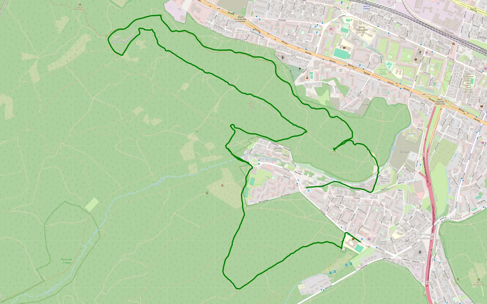 Mapa trasy Pustki jeep&kia - 8.6 km trasy offroad, Gdynia